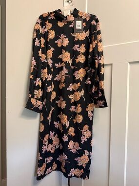 Who What Wear Black Midi Dress with Peach Floral Print